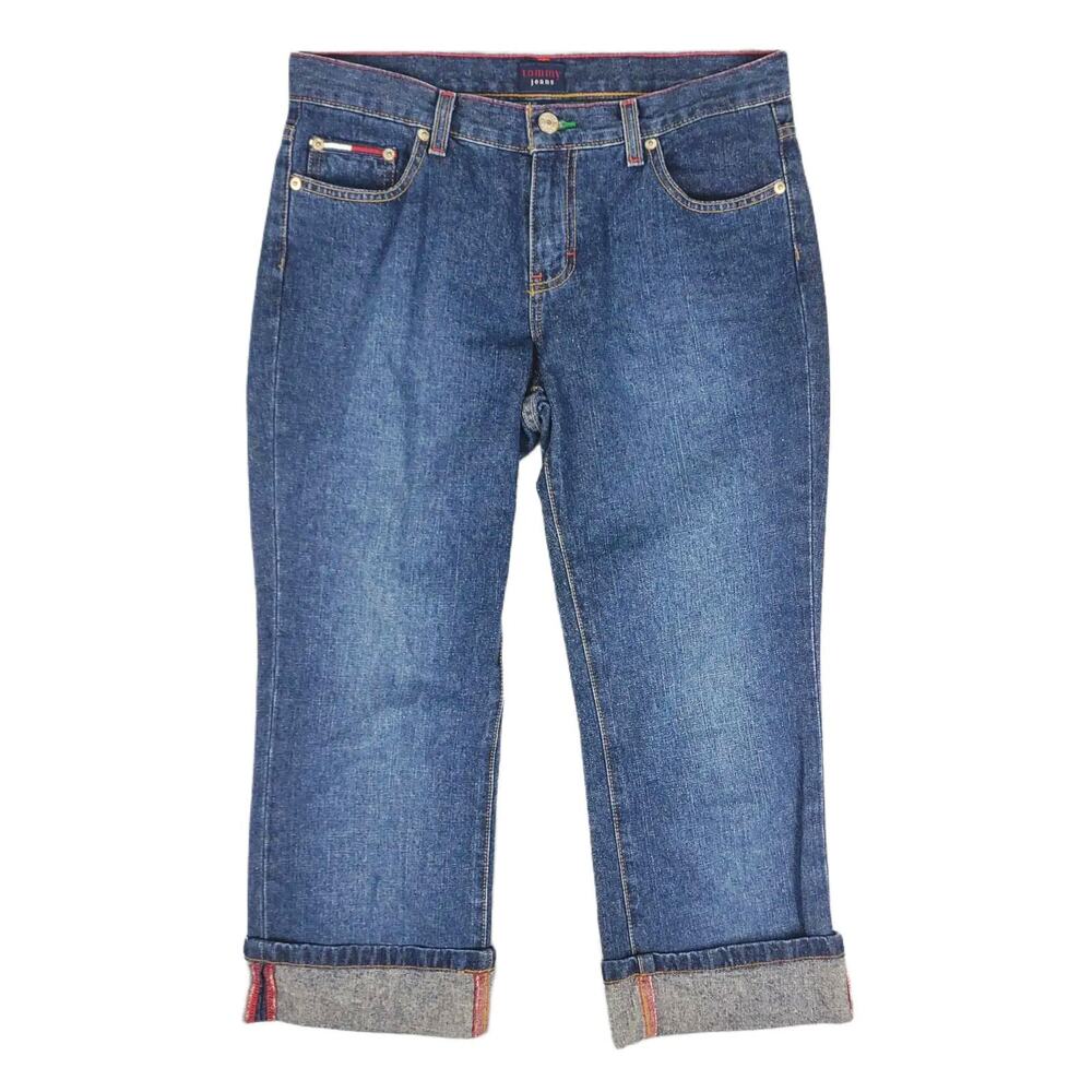 Vtg Y2K Tommy Hilfiger Jamil Straight Cropped Capri Cuff Jeans, Junior's 9 30x23